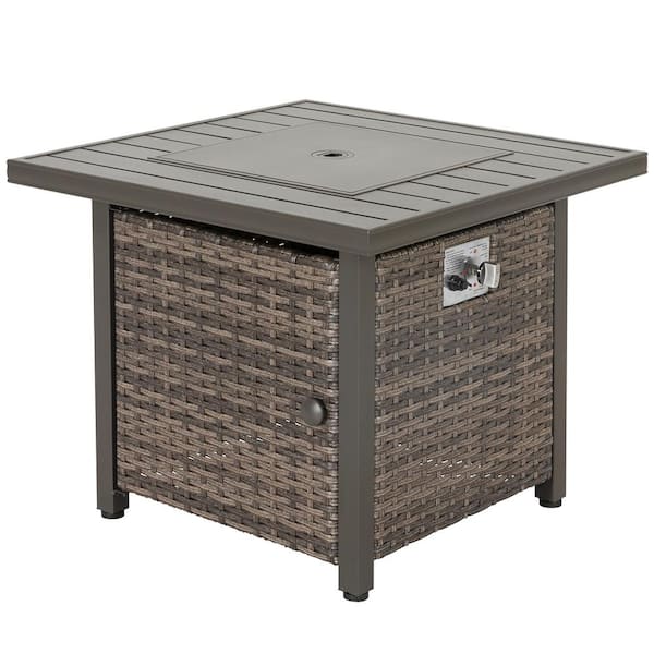 Nuu Garden 32 in. Square Wicker Fire Pit Table Outdoor Propane Gas Fire Pit Table, Brown