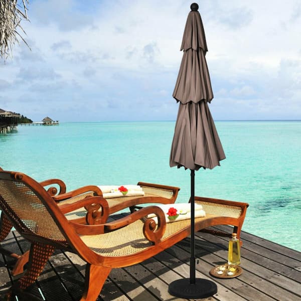 10 ft. 3-Tier Aluminum Market Outdoor Patio Tilt Umbrella Sunshade Shelter with Double Vented and 8-aluminum rib in Tan