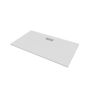 72 in. L x 42 in. W x 1.125 in. H Solid Composite Stone Shower Pan Base with Center Back Drain in White Frost Sand