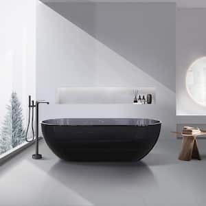 Kylie 69 in. x 29 in. Stone Resin Freestanding Soaking Bathtub in Transparent Gray