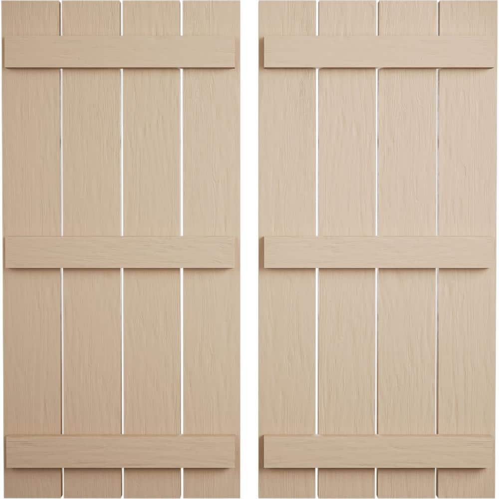 23.5 in. x 66 in. Timberthane Polyurethane 4-Board Spaced Board-n-Batten Rough Sawn Faux Wood Shutters Pair price history on PriceWatchPro