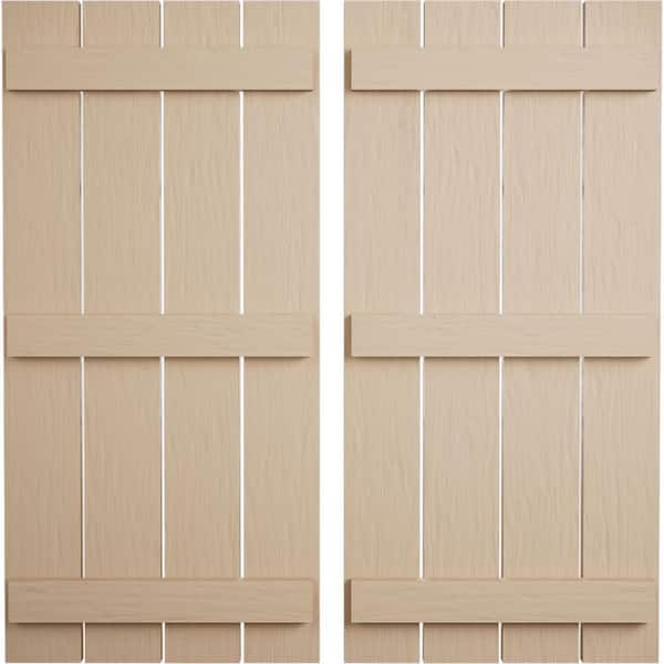 Ekena Millwork 23.5 in. x 70 in. Timberthane Polyurethane 4-Board Spaced Board-n-Batten Rough Sawn Faux Wood Shutters Pair