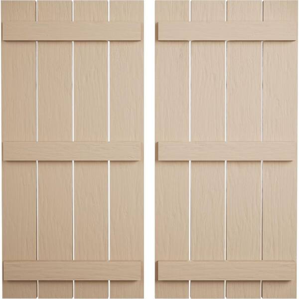 Ekena Millwork 23.5 in. x 82 in. Timberthane Polyurethane 4-Board Spaced Board-n-Batten Rough Sawn Faux Wood Shutters Pair