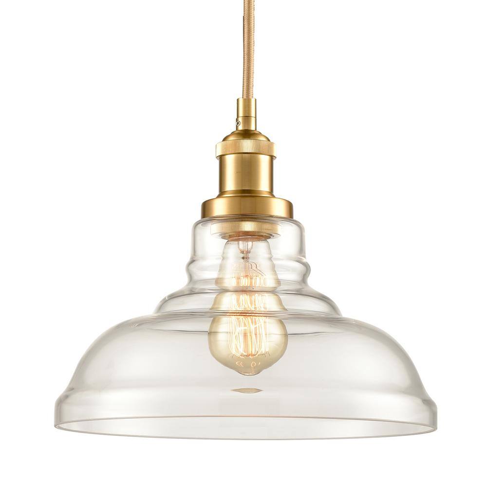 Brass and Clear Glass Dome Pendant Light