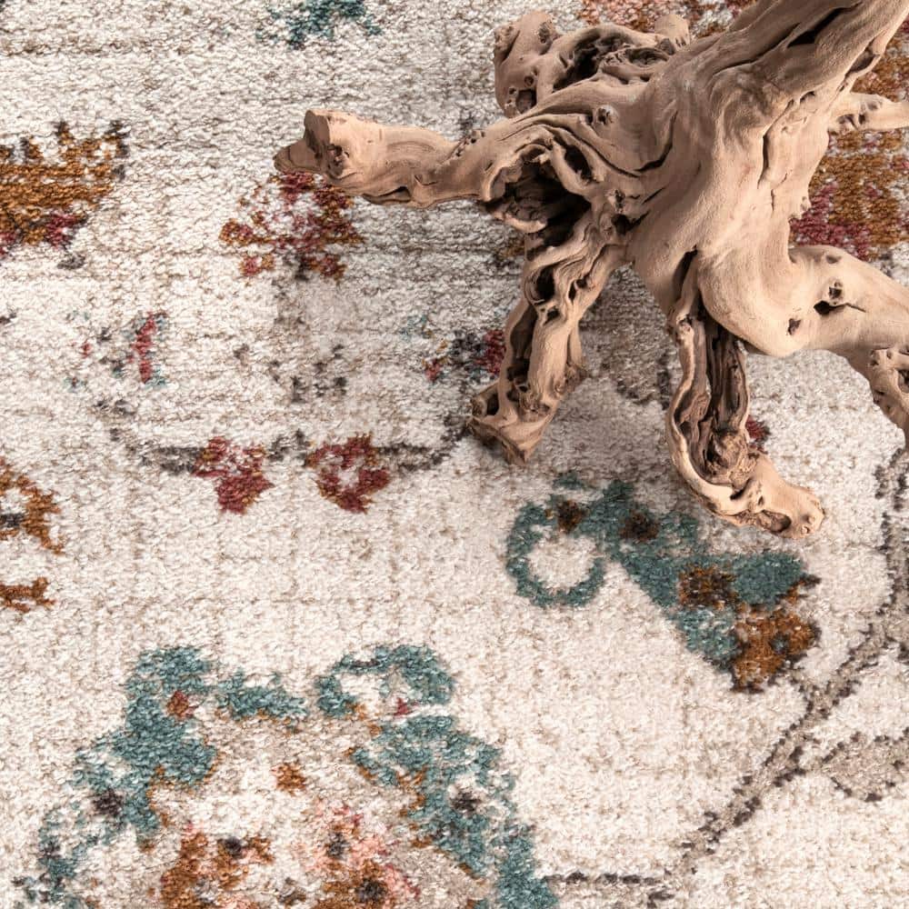 Cecil 10' x 14' Red and Beige Floral Synthetic Area Rug
