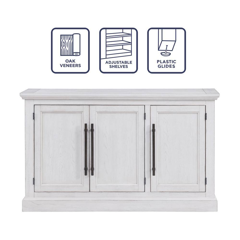 Warren 60" Distressed White Three Door Sideboard with Brass Hardware