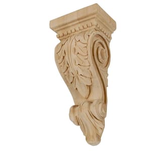 8 in. x 3-3/4 in. x 2-1/2 in. Unfinished X-Small Hand Carved North American Solid Alder Acanthus Leaf Wood Corbel