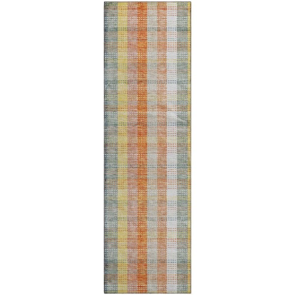 Mayfield Premium Machine Washable Abstract AMF966 Peach 2 ft. 3 in. x 7 ft. 6 in. Runner Rug