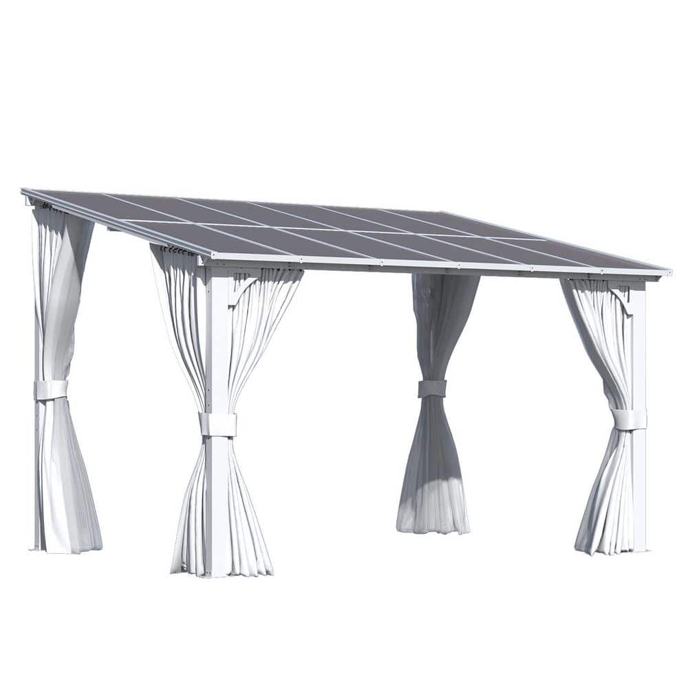 12 ft. x 8 ft. Outdoor Hard Top Gazebo for Patio, Large Wall-Mounted Lean to Pergola with Curtains and Netting, White price history on PriceWatchPro