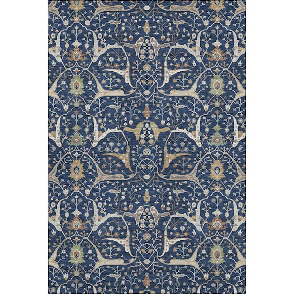 Mayfield Premium Machine Washable Abstract AMF2250 Navy 5 ft. x 7 ft. 6 in. Area Rug