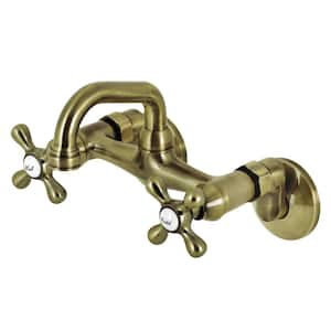 Kingston 2-Handle Wall Mount Bar Prep Faucets in Antique Brass