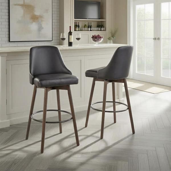 LumiSource Marcel 30.75 in. H Black Faux Leather, Glazed Walnut