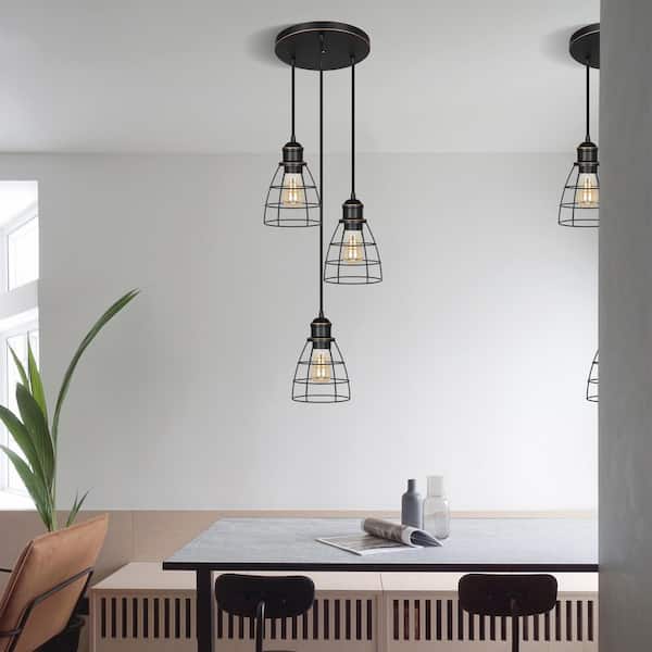 EDISHINE 60-Watt 3-Light Satin Black Cluster Integrated LED Pendant Light with Seeded Glass Shade