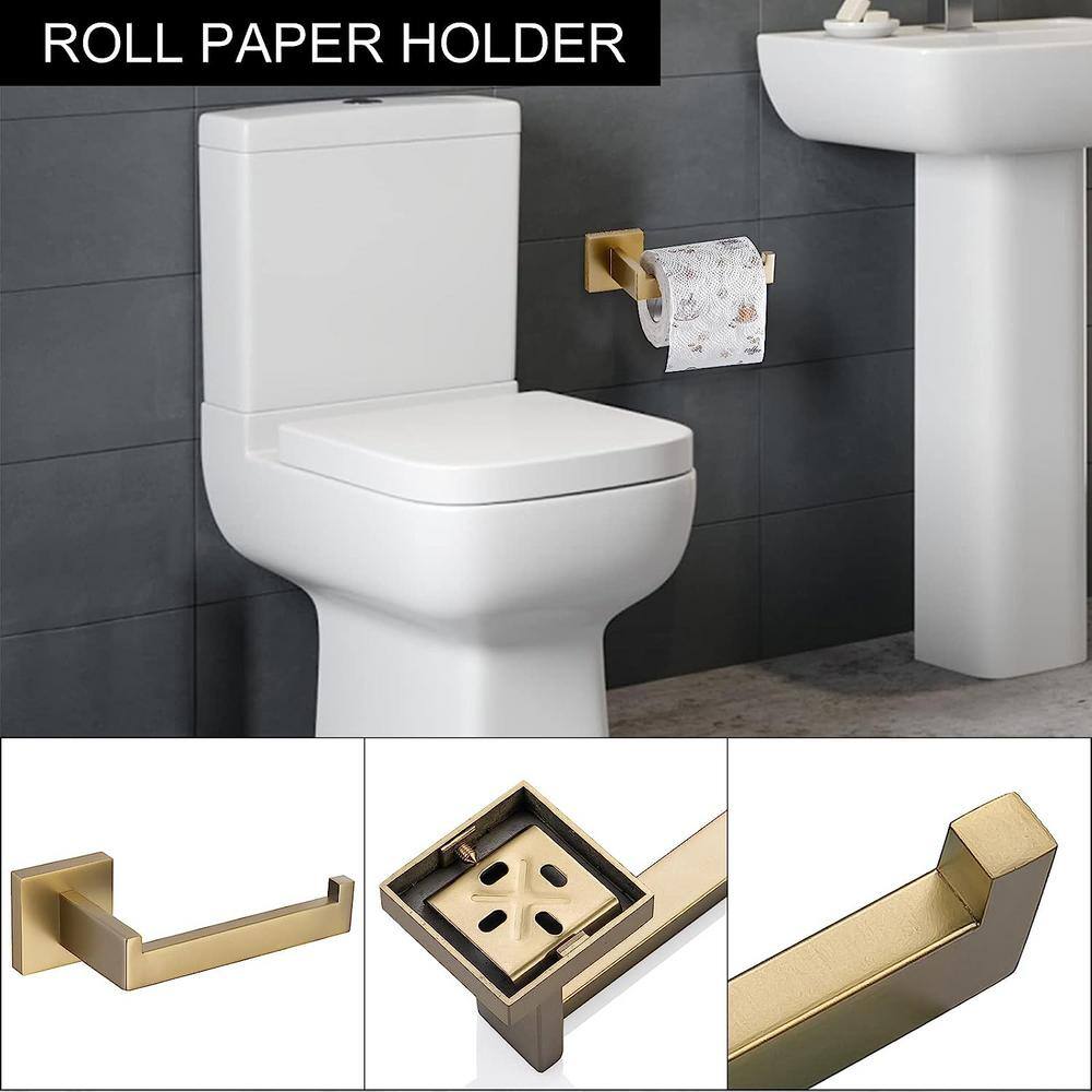 Gold 5-Piece Modern Square Bathroom Hardware Set