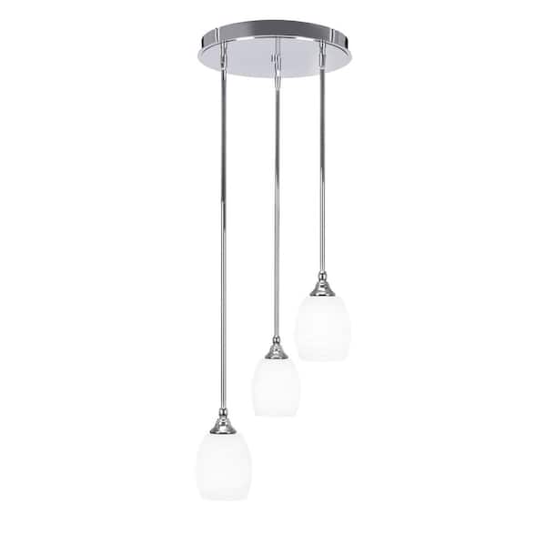Unbranded Villa 60-Watt 14.5 in. 3 Light Chrome Stem Pendant Light with 5 in. White Matrix Glass Shade, No bulbs included