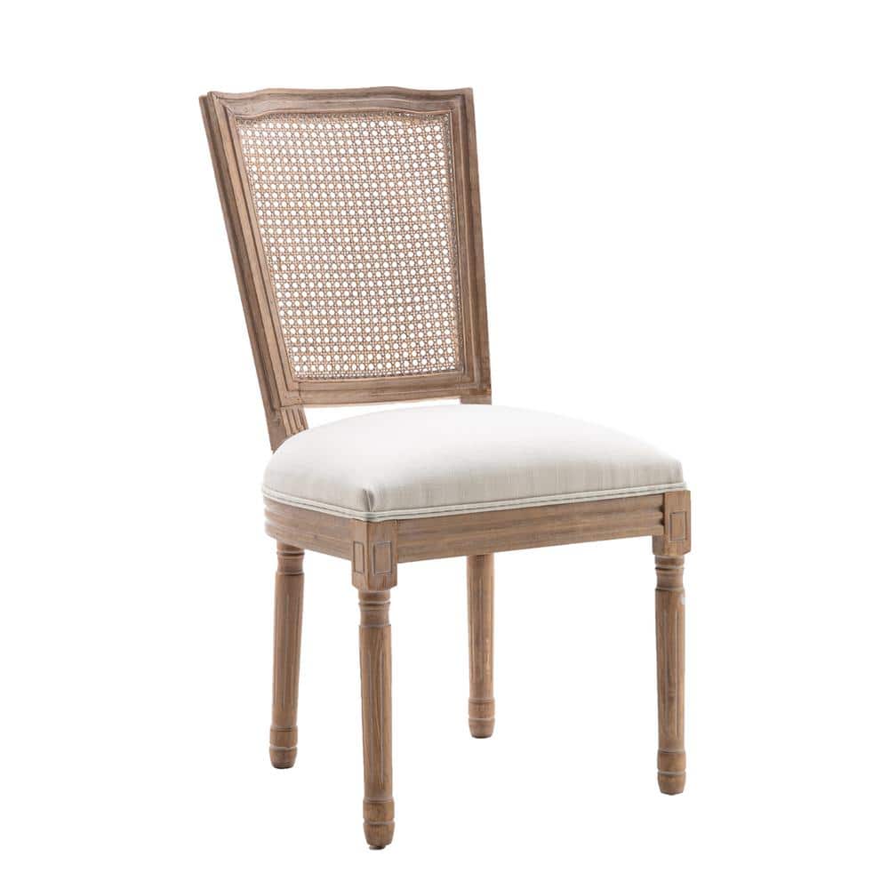 Beige Retro French Fabric Upholstered Dining Chair (Set of 2)