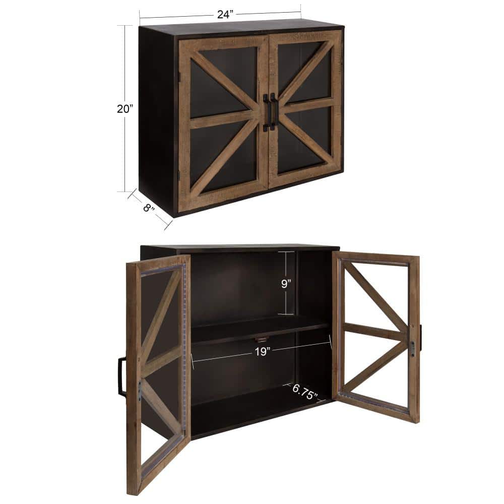 Rustic Black and Wood Wall Mounted Double Door Cabinet