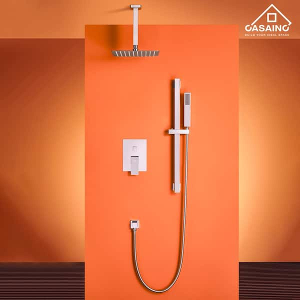 1-Spray Patterns with 10 in. Ceiling Mount Dual Shower Heads with Sliding Rod in Spot Resist Chrome
