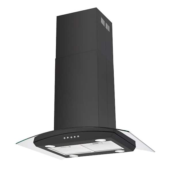 Unbranded 30 in. 700 CFM Ducted Island Range Hood in Black Stainless Steel with 4 LED Lights and Fan