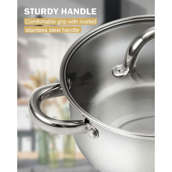  ZENFUN Stainless Steel Stockpot with Steamer Rack, 6 Quart Pot  With Glass Lid, Non-stick Soup Pot with Handles, Small Cooking Pot 6 Quart, Sauce  Pot, Induction Pot, Silver: Home & Kitchen