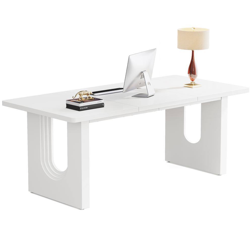 70.9 in. Rectangular White Engineered Wood Modern Executive Desk, Large Office Computer Desk for Home Office