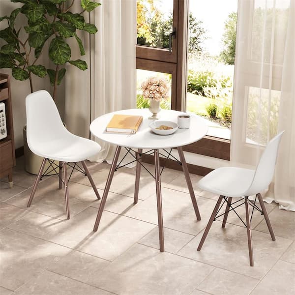 Dining Table Set Modern 5 PCS For 4 Round Dining Room Table Set with Solid Wood Leg Brown