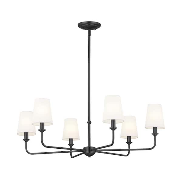 Pallas 32.25 in. 6-Light Black Traditional Shaded Circle Chandelier for Dining Room