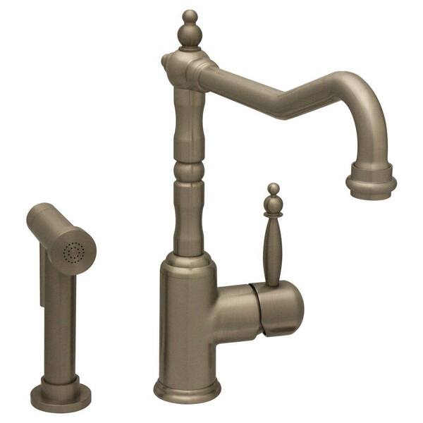 Whitehaus Collection Jem Collection Single-Handle Side Sprayer Kitchen Faucet in Brushed Nickel