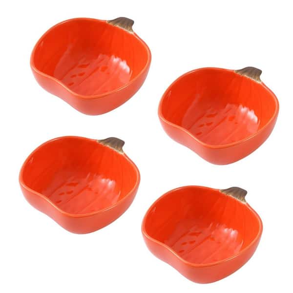 4-Pack Pumpkin Ceramic Dipping Bowls, Soy Sauce Dishes Set, Small Dip Bowls for Side Dish, Ketchup BBQ Party
