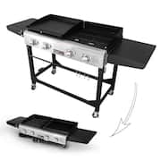 4-Burners Portable Propane Gas Grill and Griddle Combo Grills in Black with Side Tables with Cover