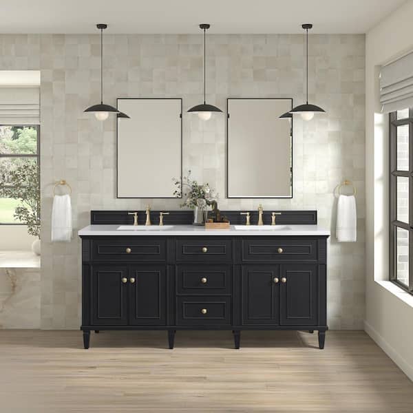 Lorelai 72.0 in. W. x 23.5 in. D x 34.06 in. H Double Bathroom Vanity in Black Onyx with White Zeus Quartz Top