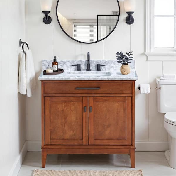 tobacco bath Avanity Madison 37 in. Single Sink Tobacco Bath Vanity with Carrara White  Marble Top MADISON-VS36-TO-C