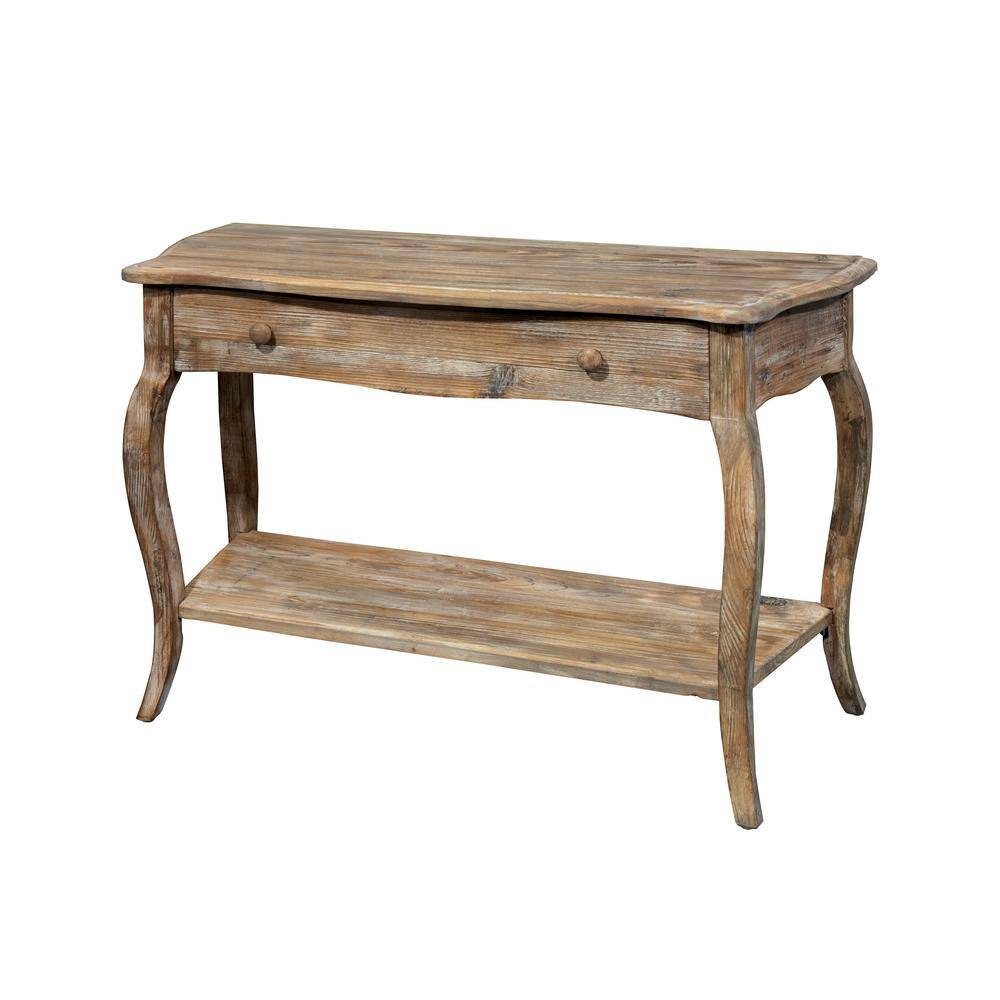 Curved Reclaimed Wood Console Table with Drawer - Driftwood Finish