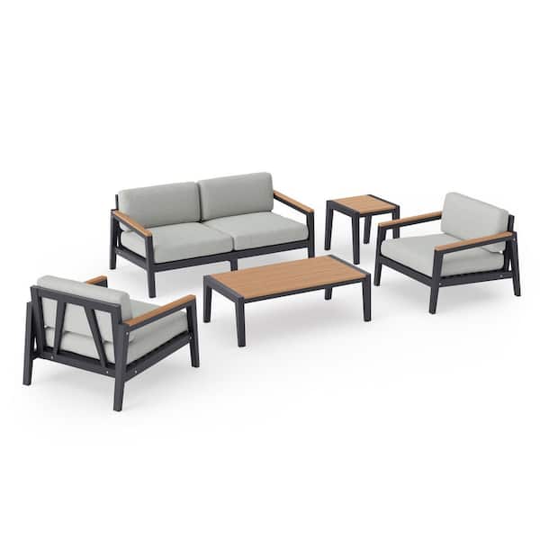 NewAge Products Rhodes 4-Seater 5-Piece Aluminum Outdoor Patio Conversation Set With Cast Silver Cushions