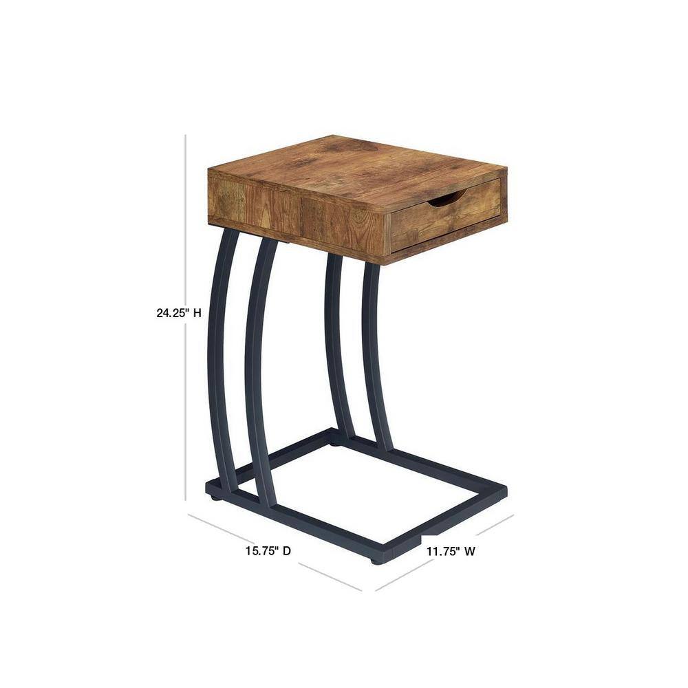Transitional Antique Nutmeg Wood & Metal End Table with Charging Station