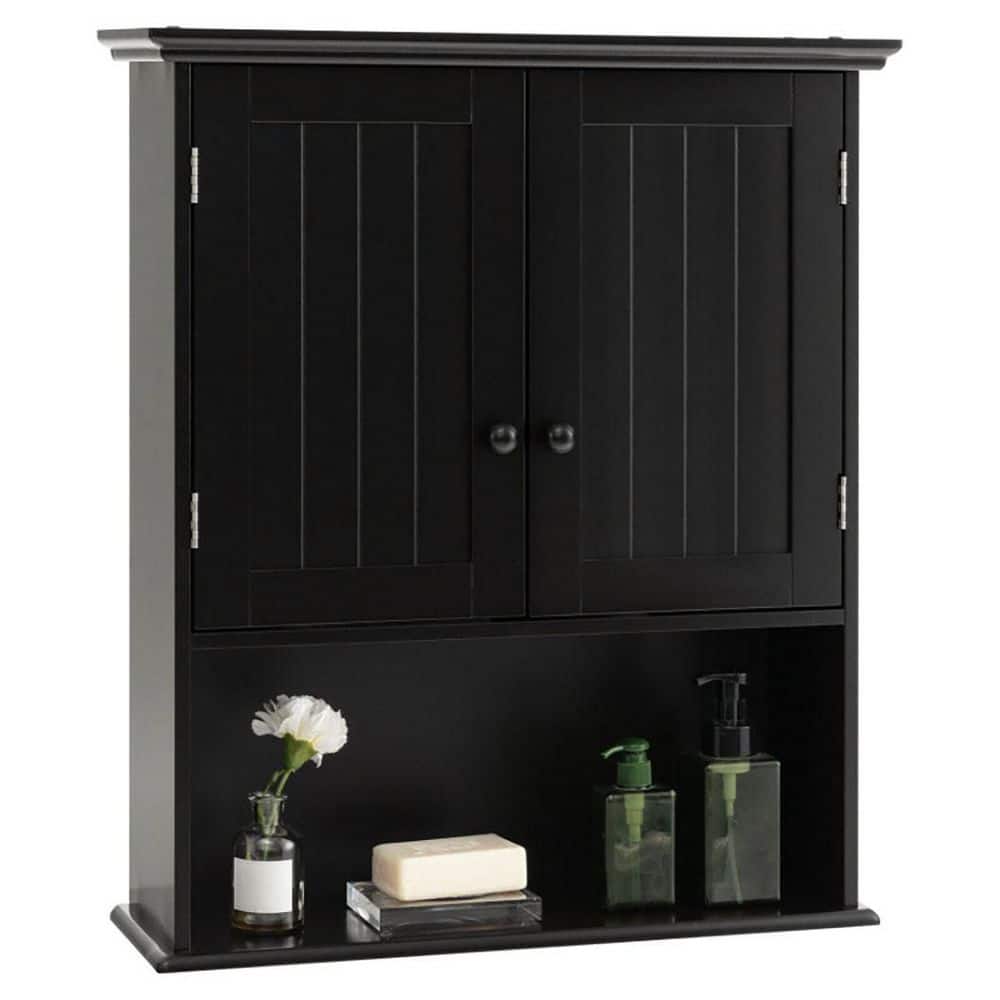23.5 in. W x 8 in. D x 28 in. H Black Bathroom Storage Wall Cabinet with Doors and Open Shelf price history on PriceWatchPro