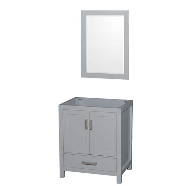 Wyndham Collection Sheffield 29 in. W x 21.75 in. D x 34.5 in. H Single Bath Vanity Cabinet without Top in Gray with 24" Mirror