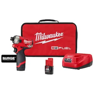 M12 FUEL SURGE 12V Lithium-Ion Brushless Cordless 1/4 in. Hex Impact Driver Compact Kit w/Two 2.0Ah Batteries, Bag