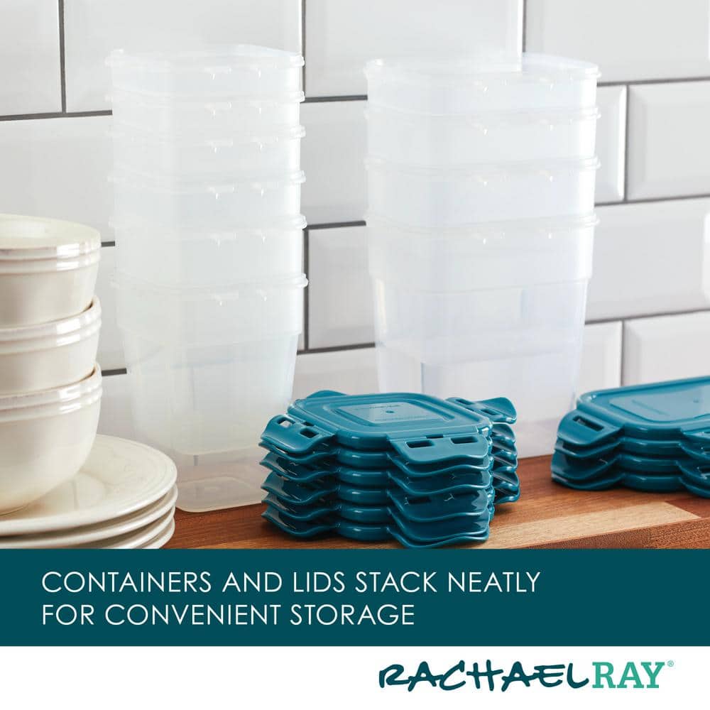 Clear Plastic 20-Piece Food Storage Container Set with Teal Lids
