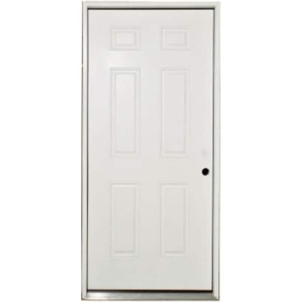 32 in. x 80 in. 6-Panel LHIS Primed Composite 20 Min Fire-Rated House-to-Garage Single Prehung Interior Door w/Nkl Hinge