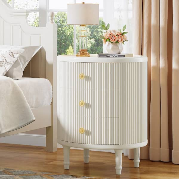 BYBLIGHT Fenley White 3 Drawers 19.69 in. W Nightstand Oval
