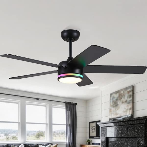 46 in. Indoor Modern Black Changing Integrated LED Ceiling Fan with Light Kit and Remote Control