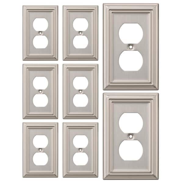 Standard 1-Gang Brushed Nickel Duplex Outlet Metal Wall Plates (8-Pack)