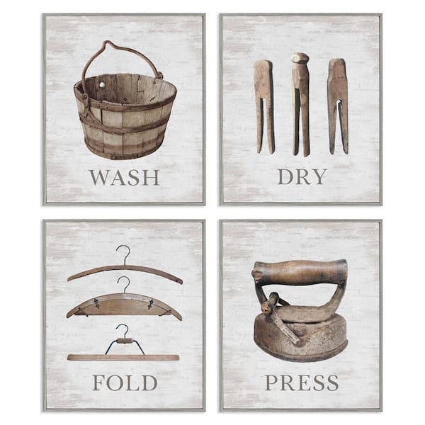 Rustic Heirloom Laundry by Raye Allison Creations 4-Pieces Gray Framed Nature Giclee Art Print 14 in. x 11 in.