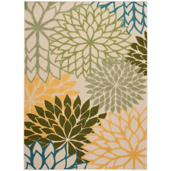 Aloha Green Multicolor 5 ft. x 8 ft. Floral Contemporary Indoor/Outdoor Area Rug