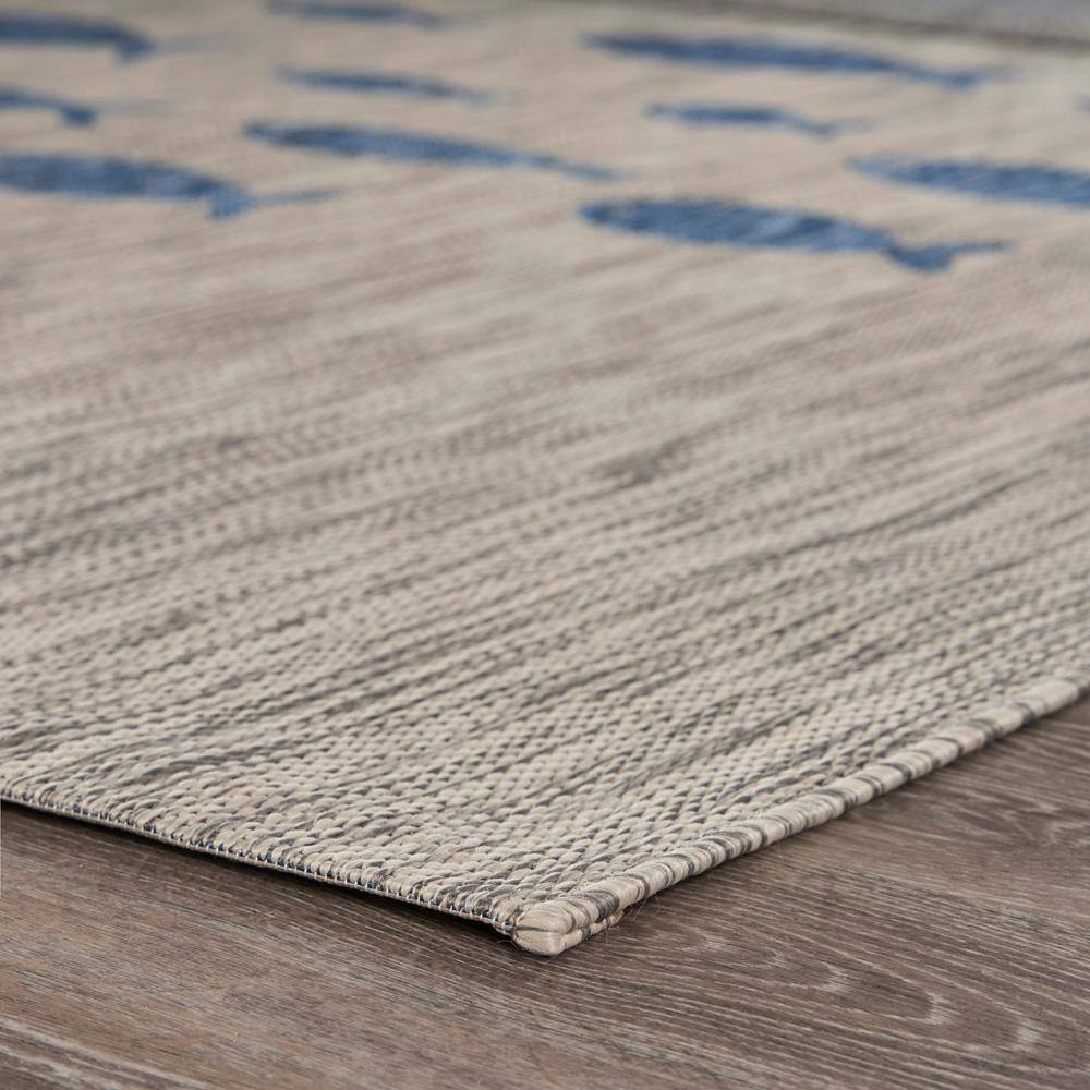 Gray and Blue Fish Pattern Stain-Resistant Synthetic 5' x 7' Area Rug