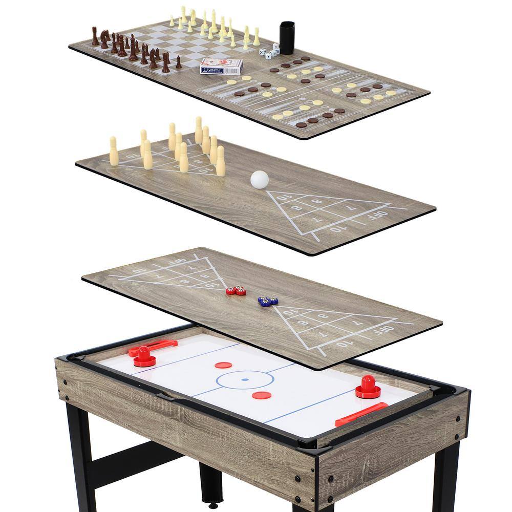 Classic Wood Stain 10-in-1 Multi-Game Table with Foosball and Billiards