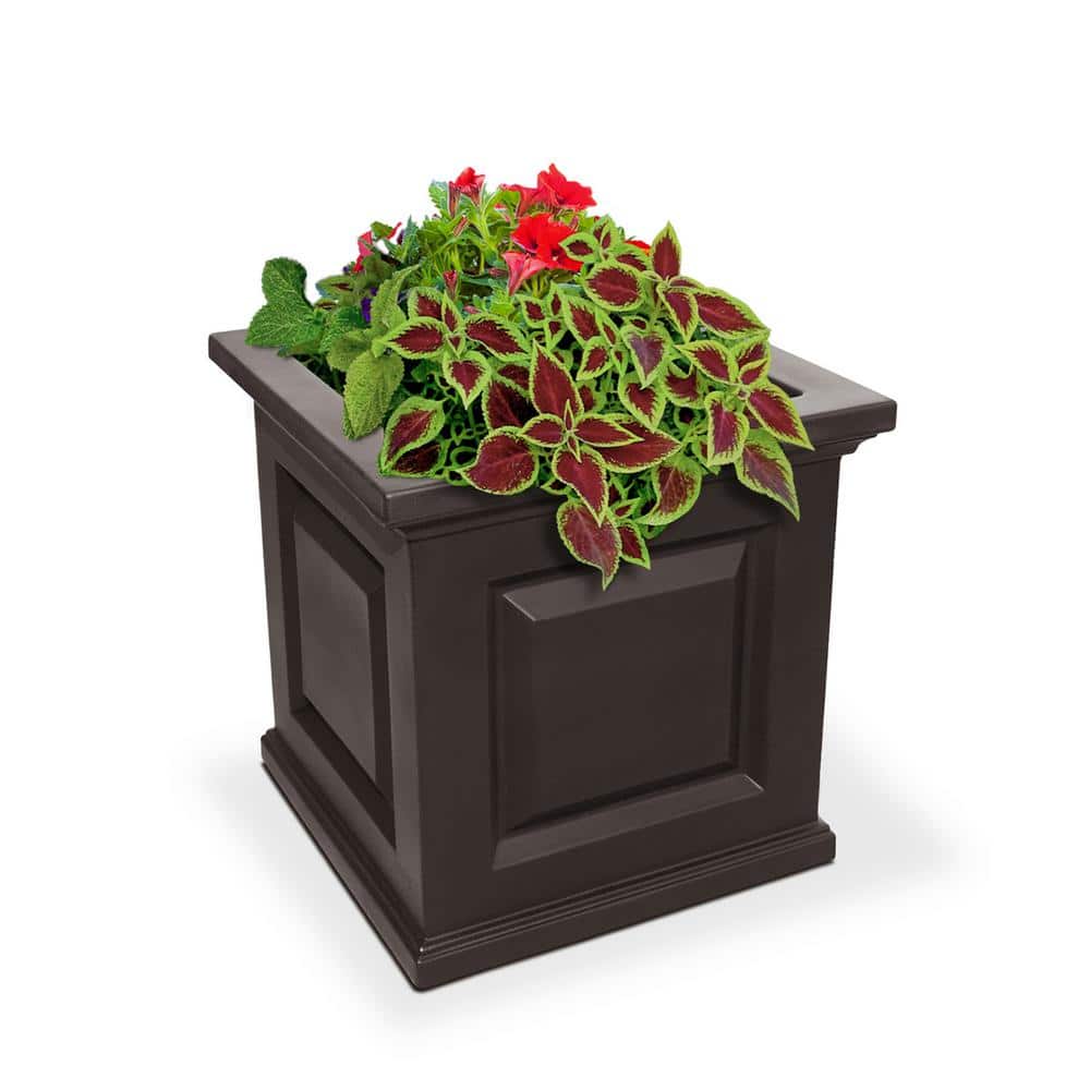 Nantucket Espresso 16" Square Self-Watering Polyethylene Planter