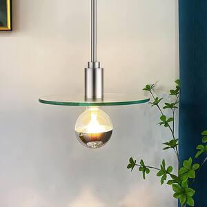 1-Light Brushed Nickel Modern Single Chandelier Pendant with Glass Shade