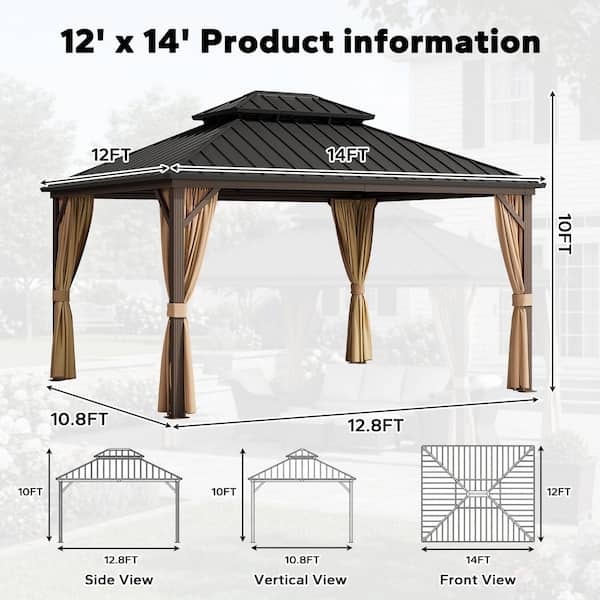 Gardenbee 12 ft. x 14 ft. Aluminum Outdoor Gazebo with Double
